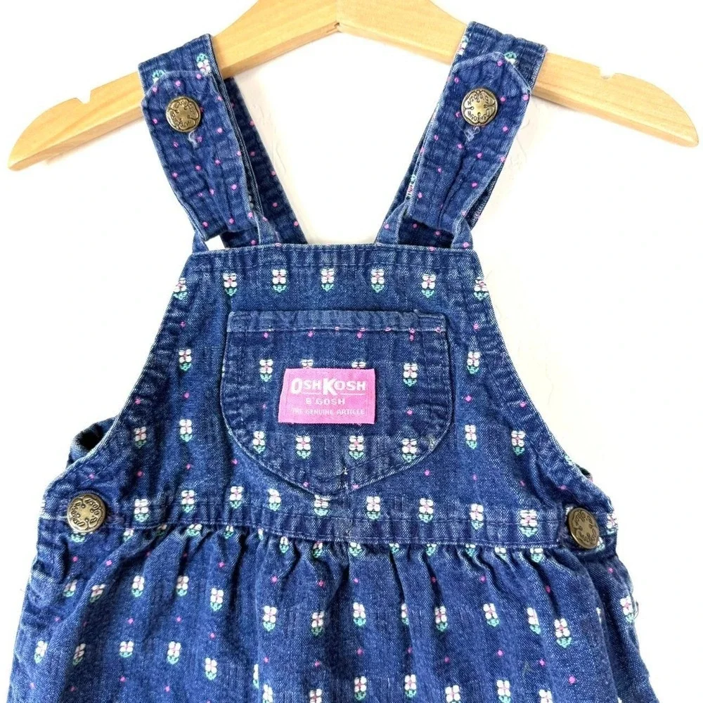 VTG Oshkosh B'gosh Girls 3T Bib Overall dress Embroidered Flowers USA